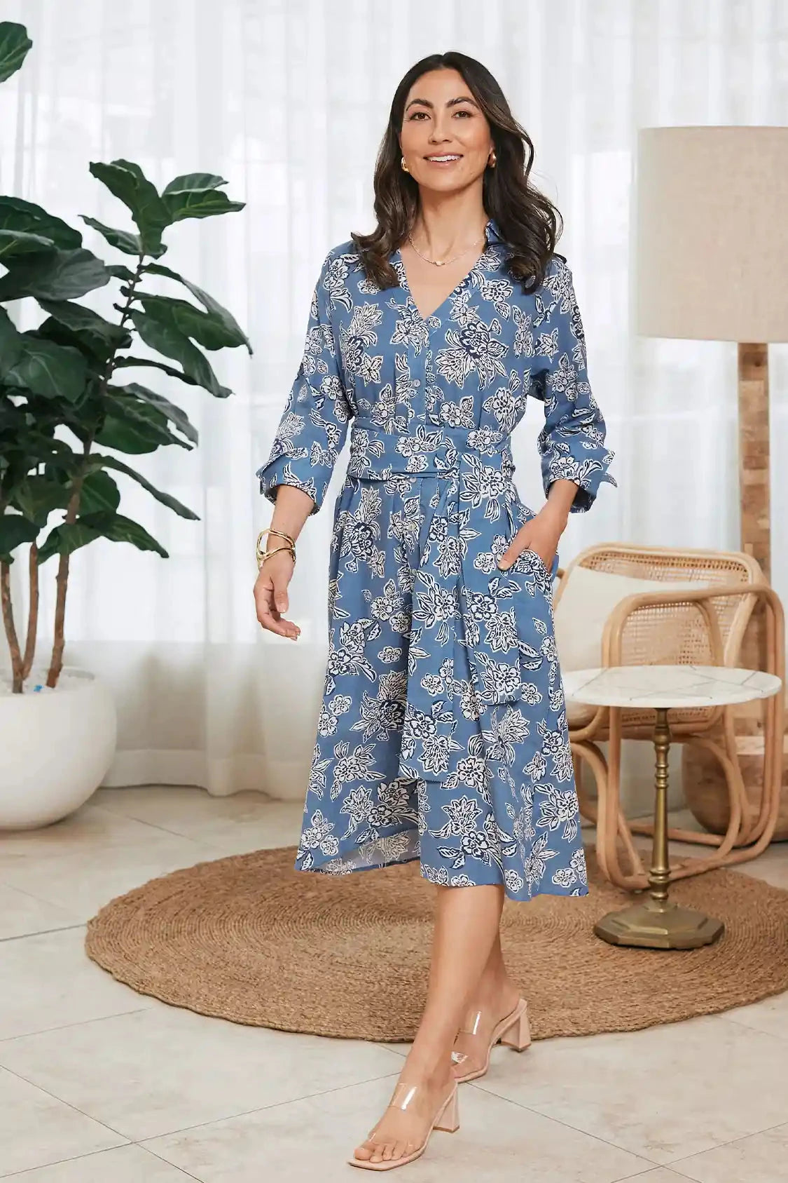 Sylvie Mid Sleeve Dress Floral Blue Dress