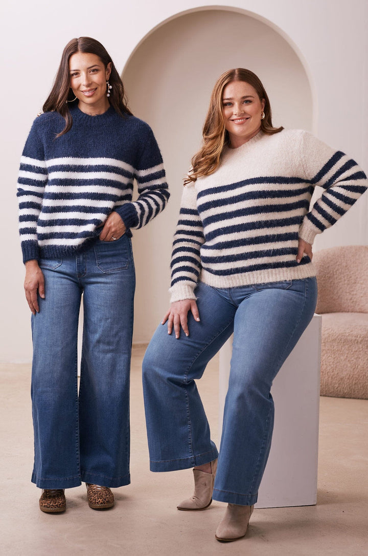 Alana Striped Jumper Ivory Knitwear