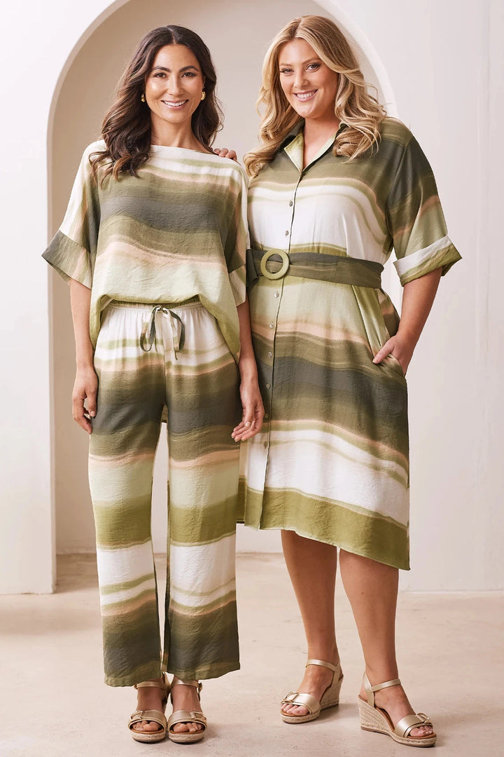 Casey Straight Leg Pants Irene Print in Olive & White Pants