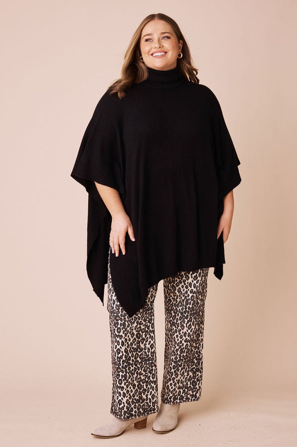 Candice Cashmere and Wool Poncho Black Knitwear
