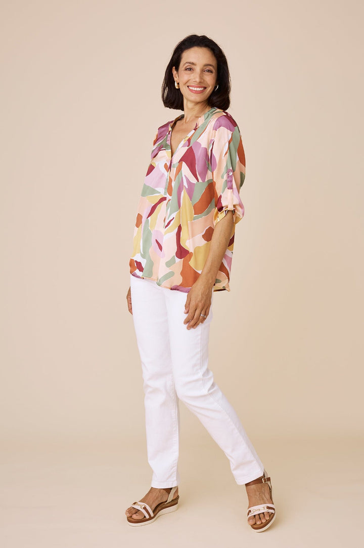 Tuscany Mid Sleeve Top Delia Print Tops