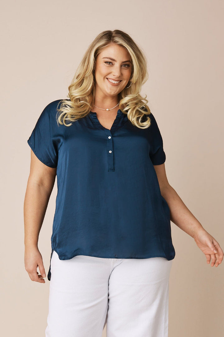 Nicole Short Sleeve Top Navy Tops