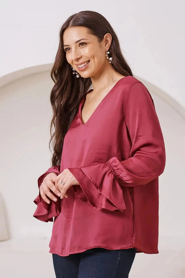 Lola Long Sleeve Top Burgundy Tops
