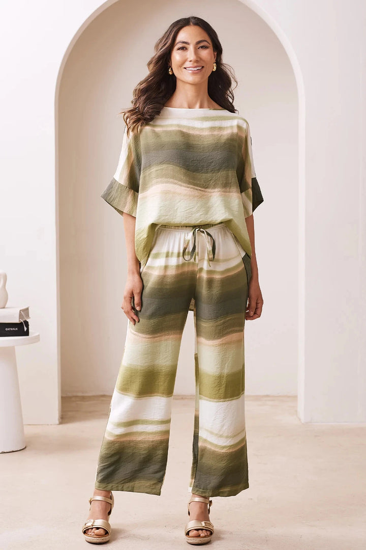 Casey Straight Leg Pants Irene Print in Olive & White Pants
