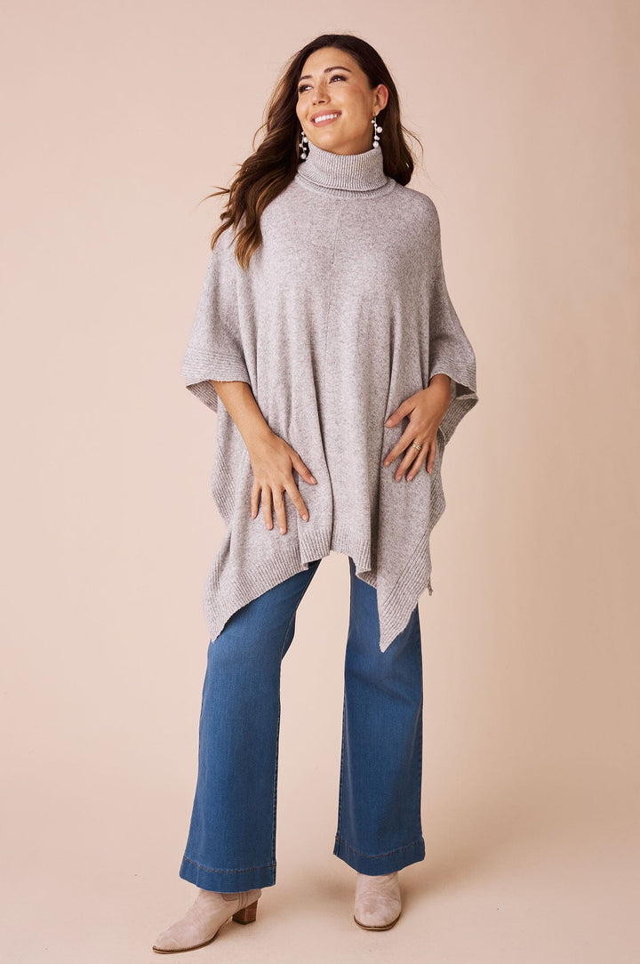 Candice Cashmere and Wool Poncho Light Grey Knitwear