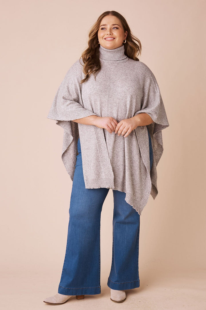 Candice Cashmere and Wool Poncho Light Grey Knitwear