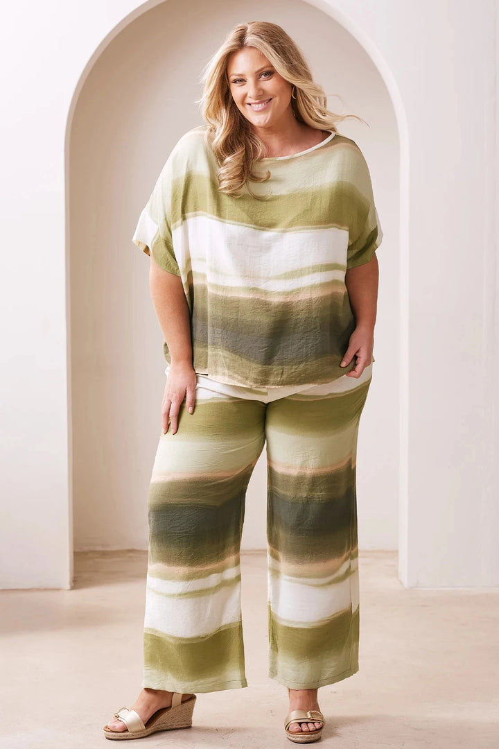 Casey Straight Leg Pants Irene Print in Olive & White Pants