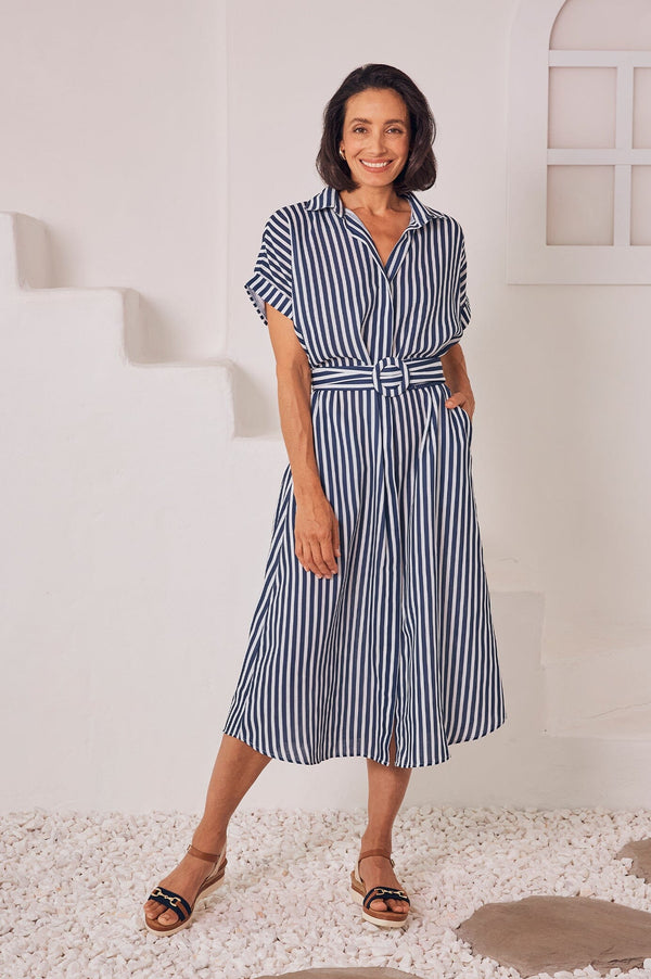 Clem Cotton Striped Dress Navy and White Dress