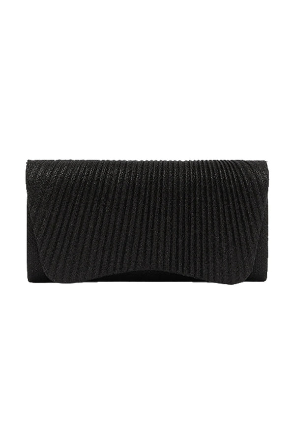 Beth Pleated Flap Shimmer Clutch Bag Black Handbags
