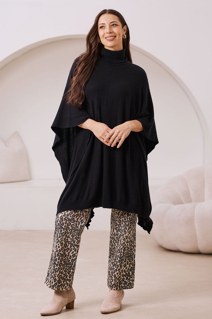 Candice Cashmere and Wool Poncho Black Knitwear
