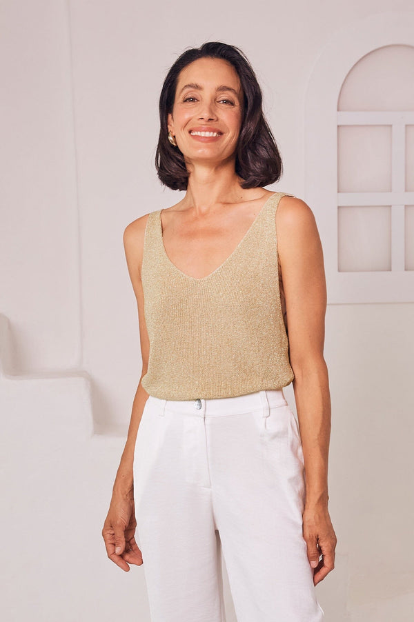 Samara Knitted Sleeveless Top Champagne Tops