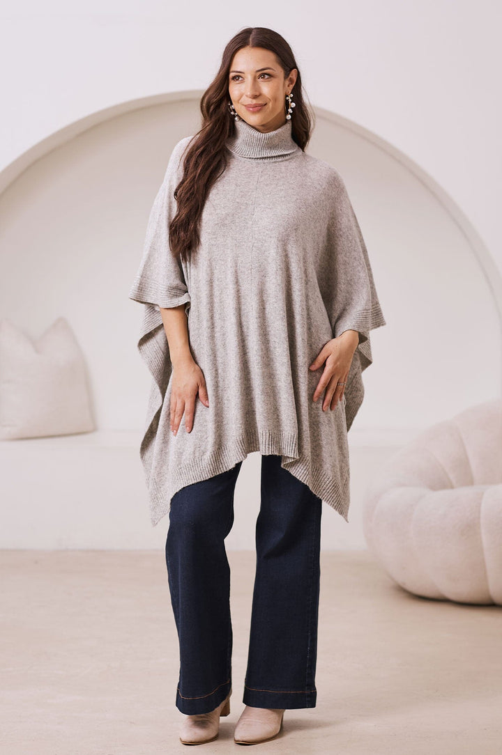 Candice Cashmere and Wool Poncho Light Grey Knitwear