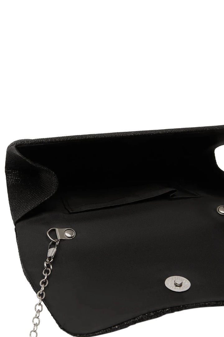 Beth Pleated Flap Shimmer Clutch Bag Black Handbags