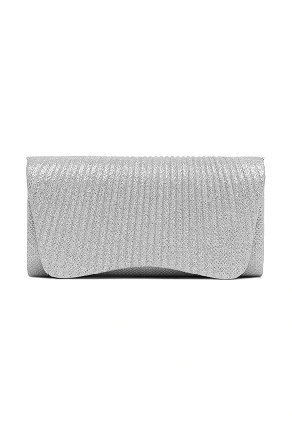 Beth Pleated Flap Shimmer Clutch Bag Silver Handbags