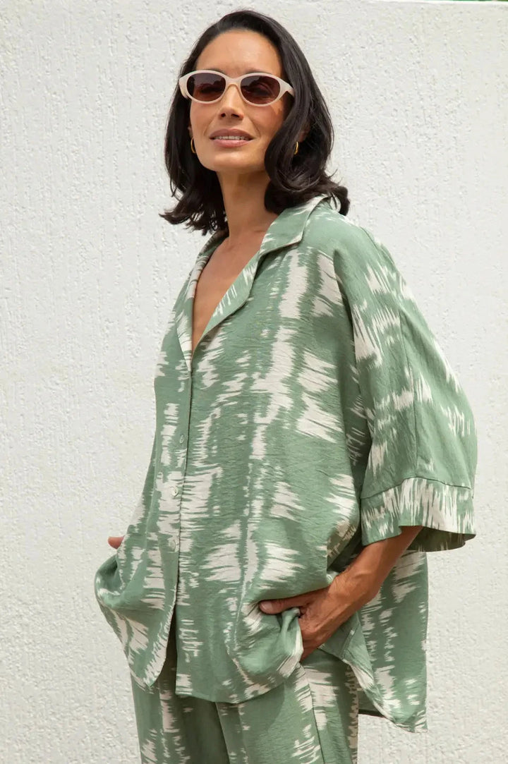 Campania Collared Short Sleeve Top Sage Tops