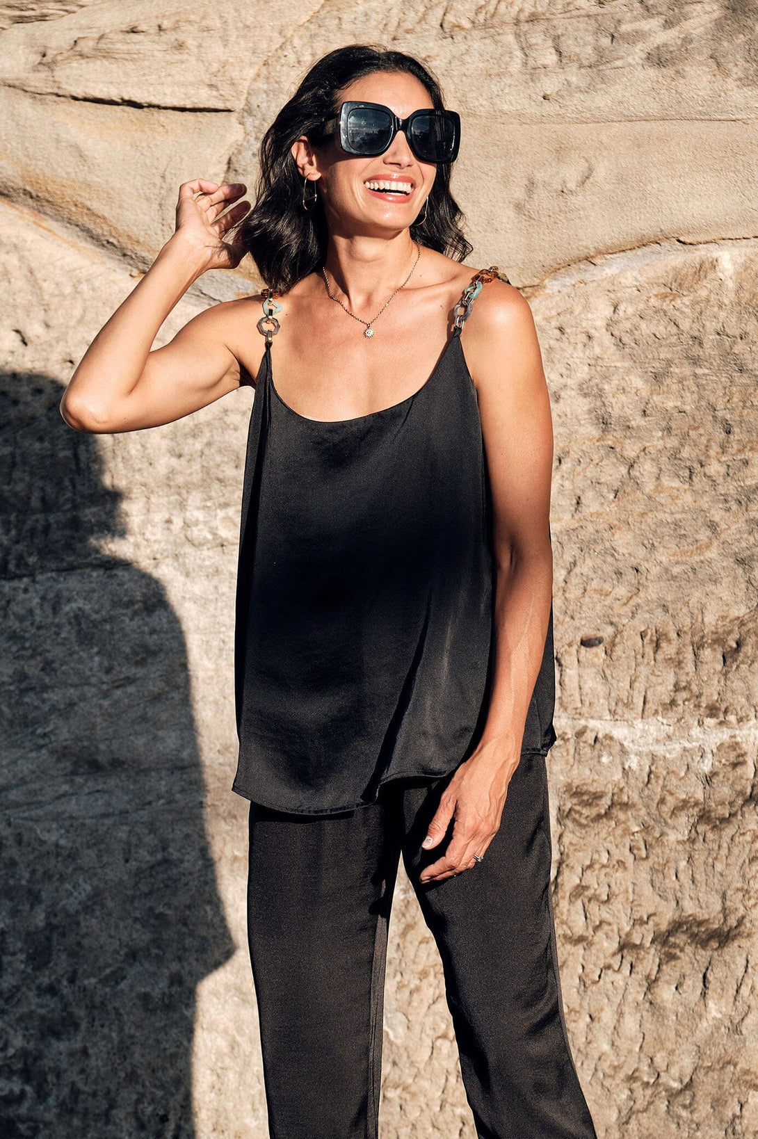Ana Camisole Top Black with Chain Straps Tops