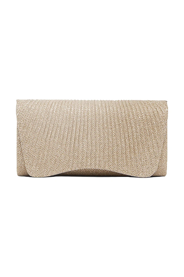 Beth Pleated Flap Shimmer Clutch Bag Champagne Handbags