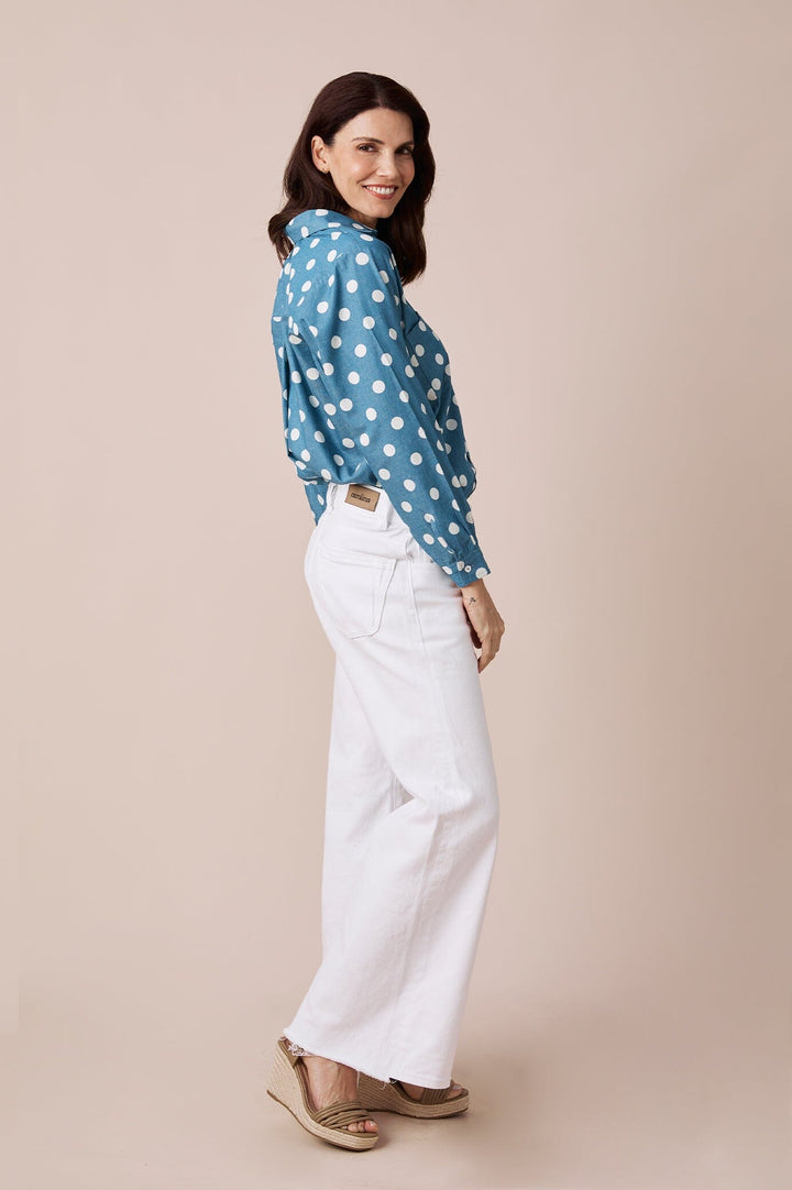 Polka Dots Collared Shirt Navy Tops