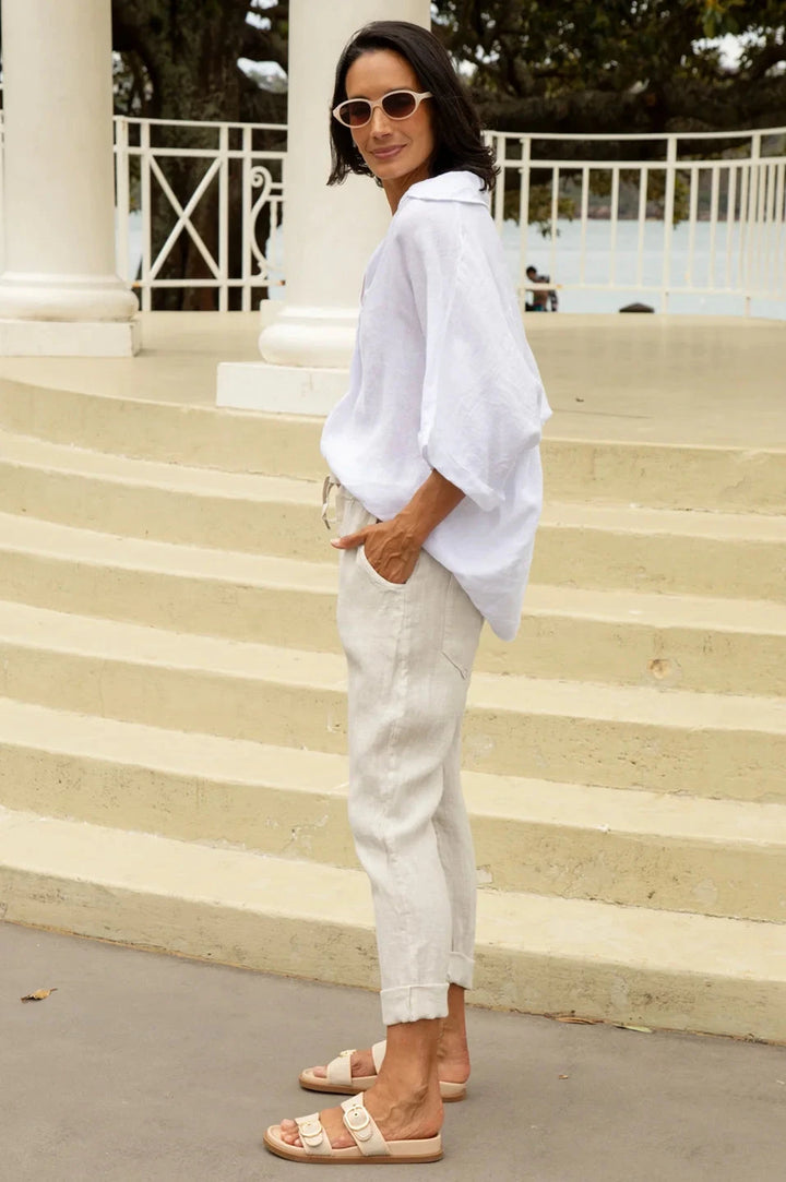 Luisa Linen Relaxed Jogger in Oatmeal Pants