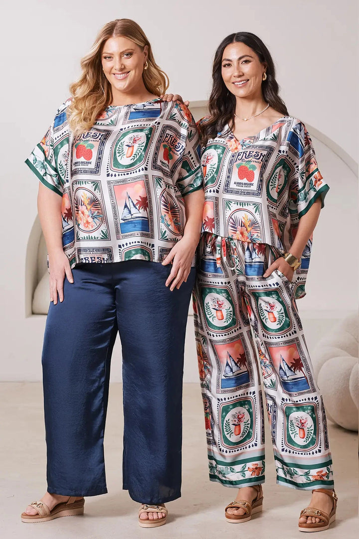 Bianca Short Sleeve Top in Rio Print with Round Neck Tops