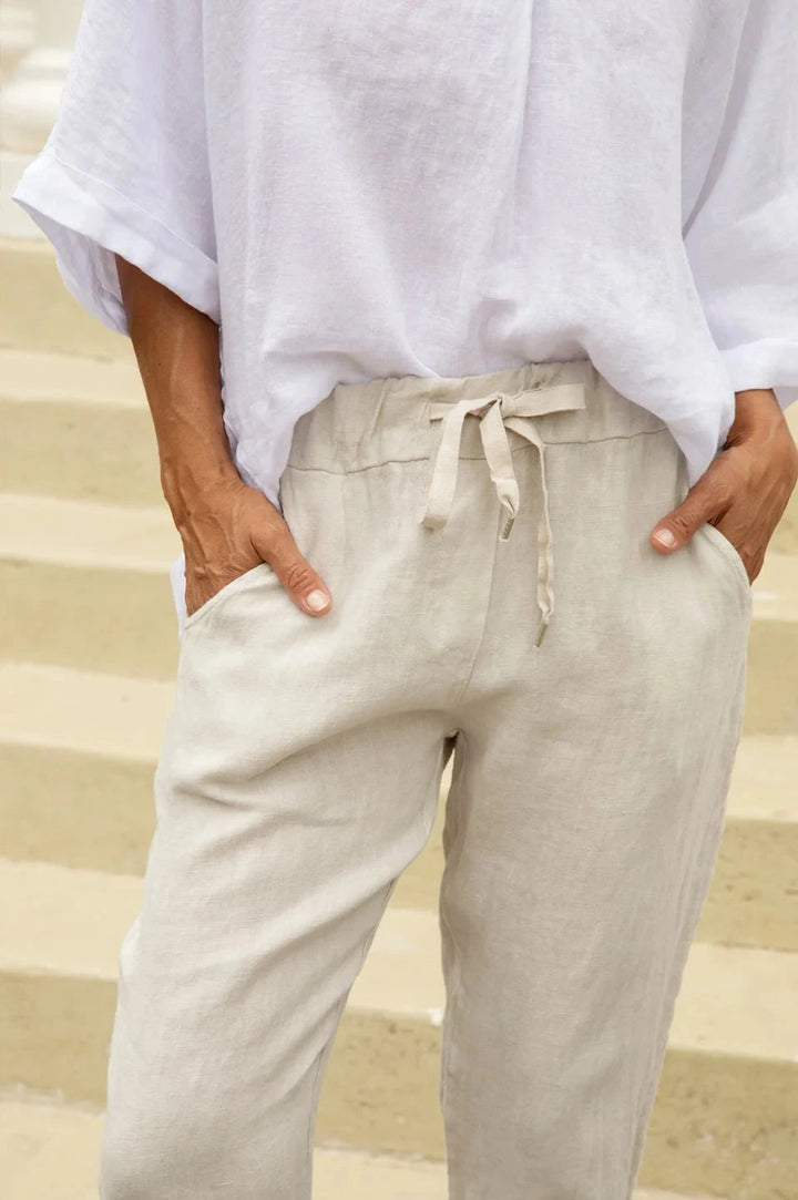 Luisa Linen Relaxed Jogger in Oatmeal Pants