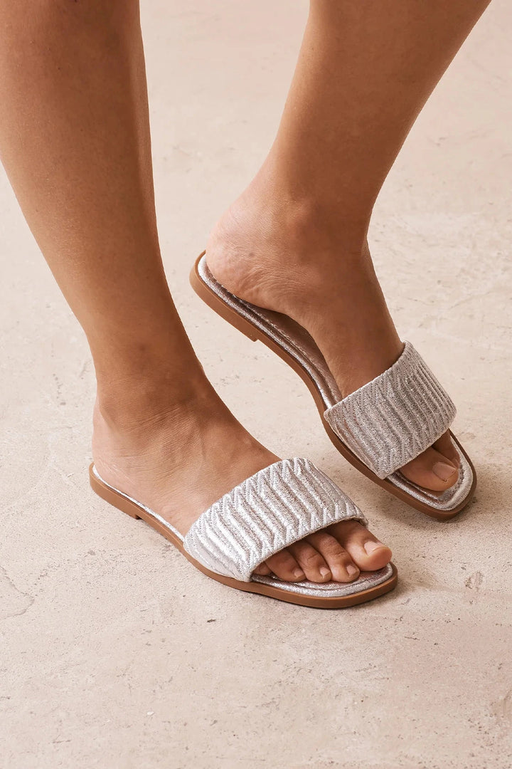 Marcelina Metallic Slides Silver Shoes
