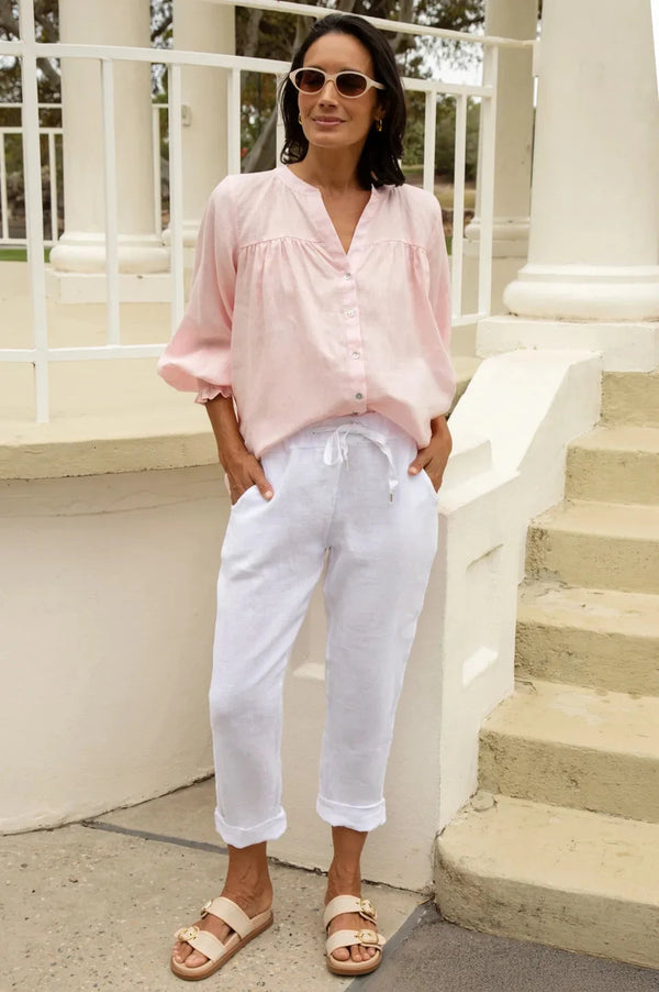 Luisa Linen Relaxed Jogger in White Pants