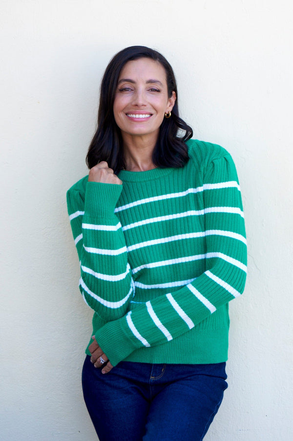 Sarah Sweater Emerald and Ivory Knitwear