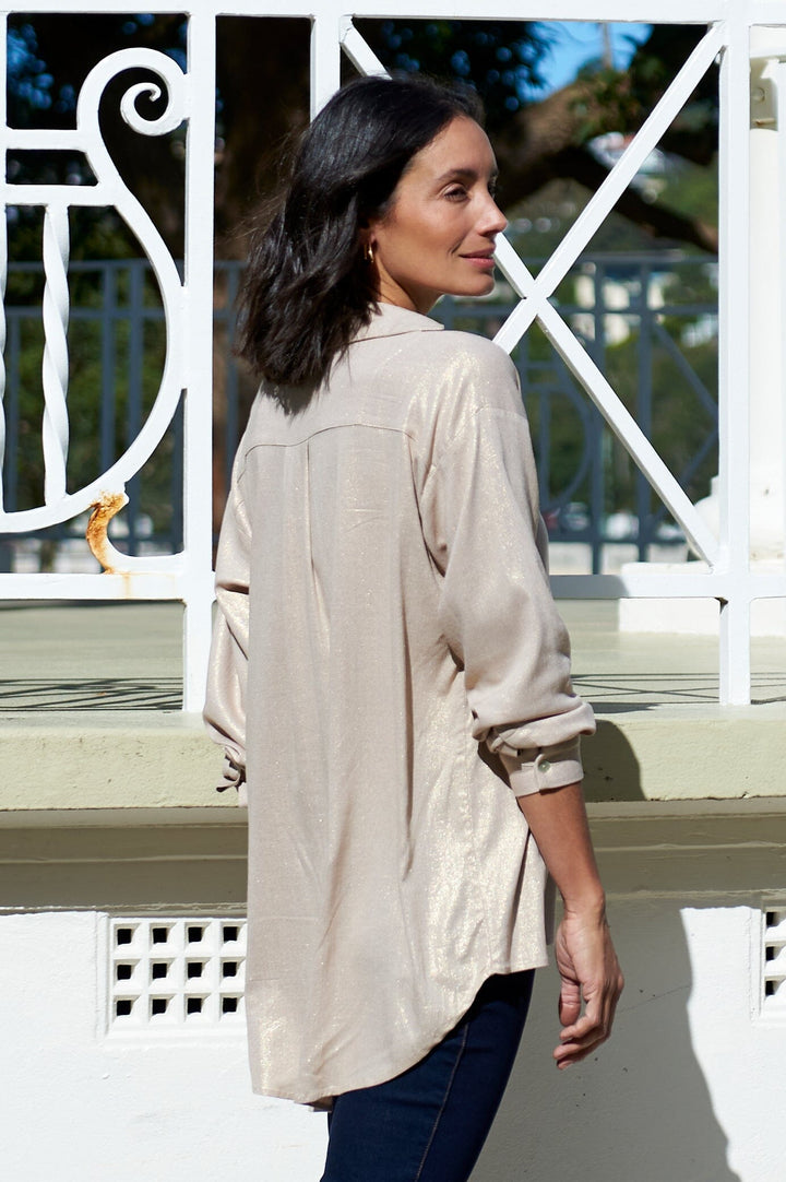 Lynette Collared Long Sleeve Shirt Light Gold Tops