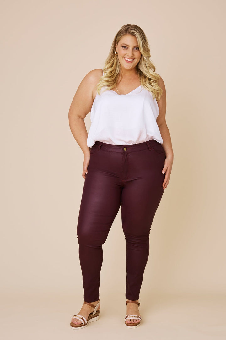 Amber Coated Skinny Jeans Burgundy Denim Pants