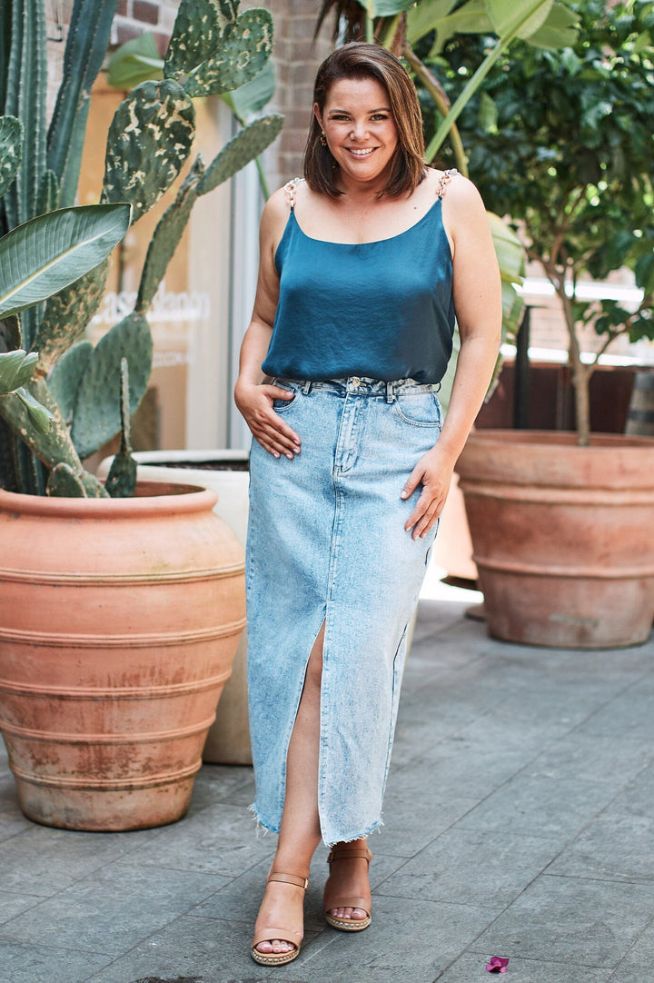 Ana Camisole Top Navy with Chain Straps Tops