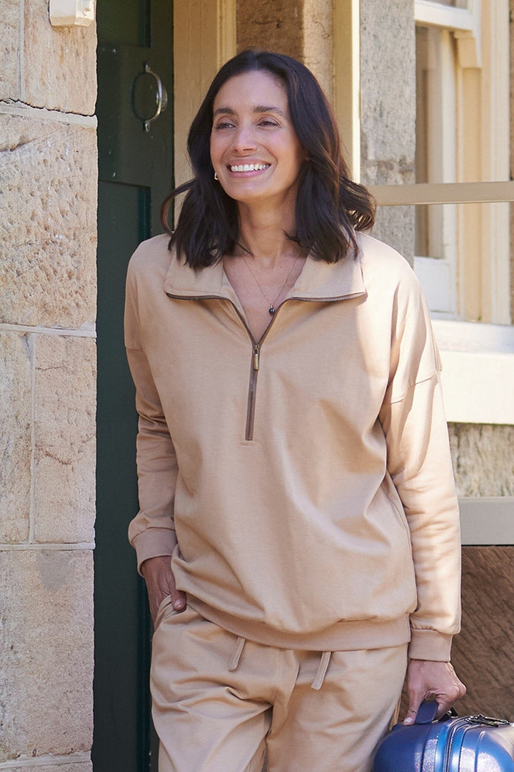 Amara Half Zip Jumper Tan Knitwear