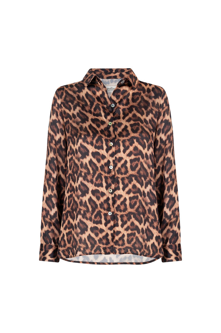 Anika Animal Print Long Sleeve Collared Shirt Tops