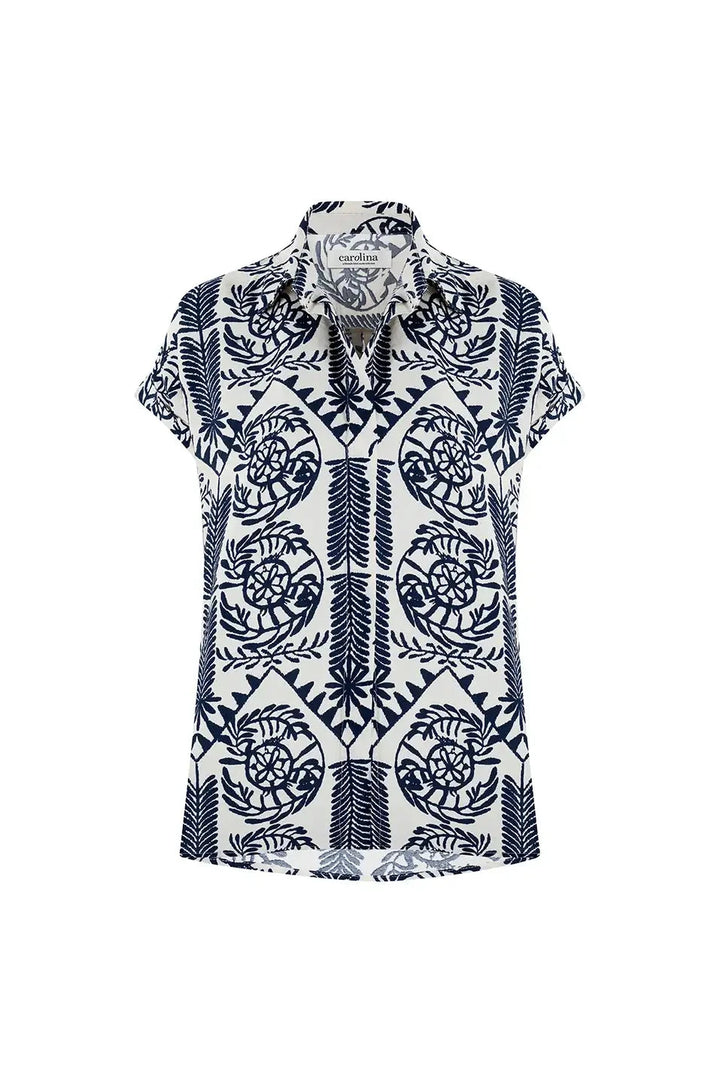 Antonella Collared Short Sleeve Top Navy Tops