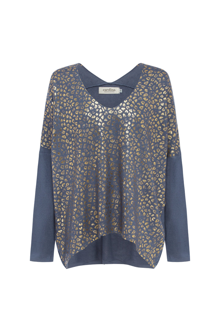 Araya Animal Print Jumper Blue Knitwear