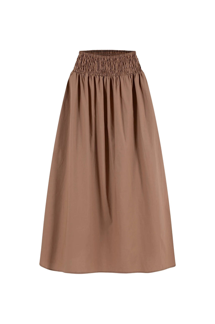 Brooke Smocked Waist Midi A-Line Skirt Camel Skirt