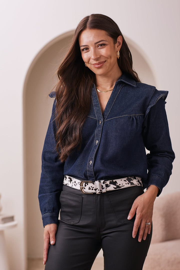 Jeans belt Natural & Black Cowhide Belts