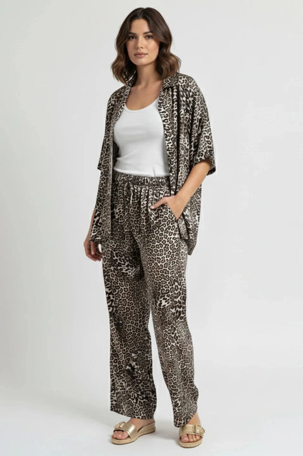 Gia Animal Print Short Sleeve Collared Shirt Tops