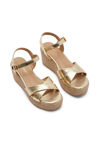 Chiara Cross Strap Wedges Metallic Gold Shoes