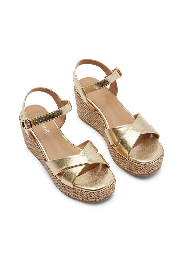 Chiara Cross Strap Wedges Metallic Gold Shoes