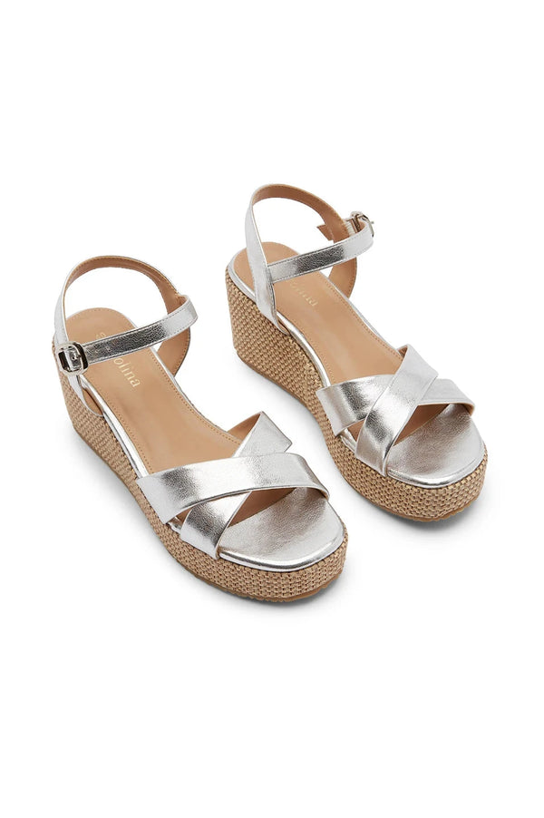 Chiara Cross Strap Wedges Metallic Silver Shoes
