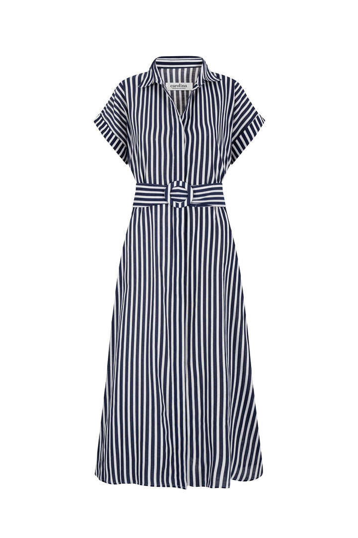 Clem Cotton Striped Dress Navy and White Dress