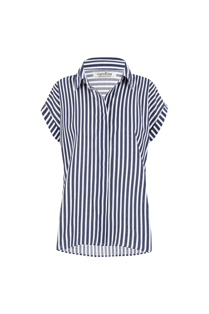 Clem Cotton Striped Top Navy and White Tops