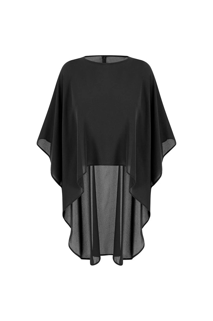 Concetta Elegant Chiffon Poncho in Black Capes