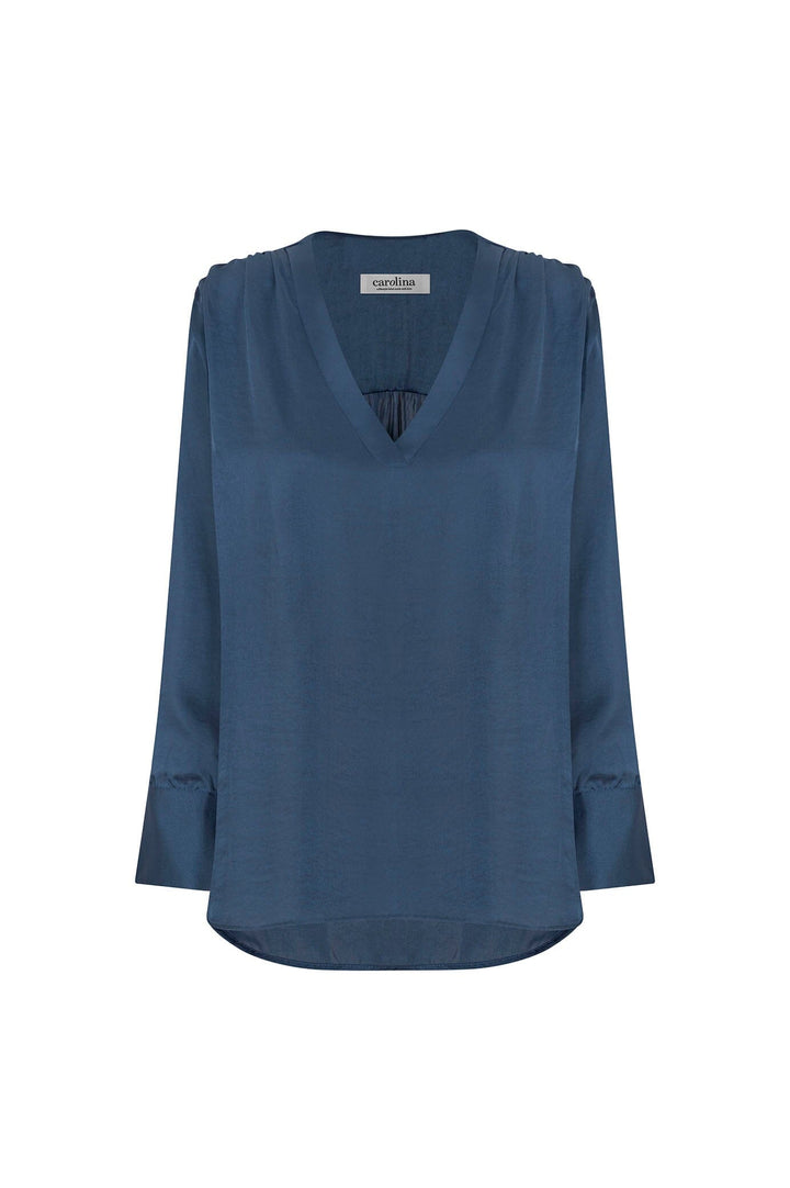 Daniella V-Neck Long Sleeve Top Navy Tops