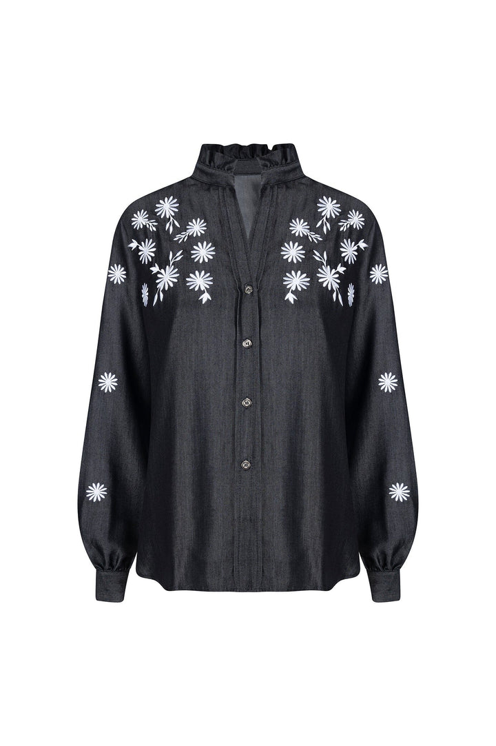 Daphne Embroidered Collared Shirt Tops