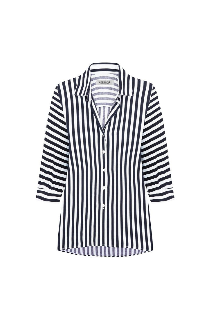 Ellen Collared Mid Sleeve Shirt Striped Navy-Pre Order Tops