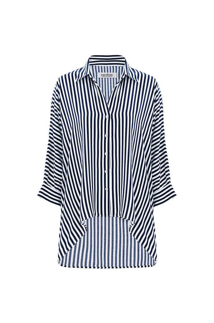 Francesca Striped Relaxed Shirt Navy and White Tops