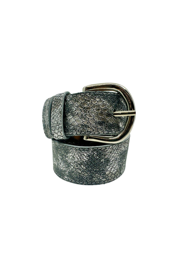 Jeans Belt Metallic Grey Snake Print Belts