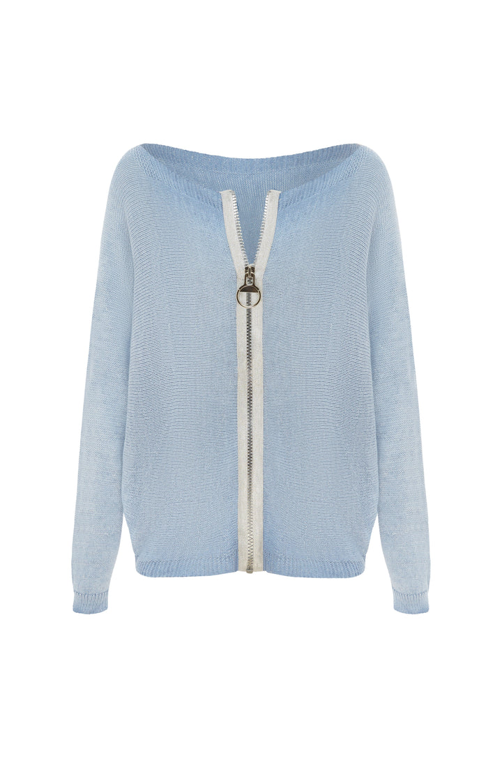 Kyle Zipped Cardigan Light Blue Shimmer- Pre Order Knitwear